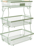 3 Tier Fruit Basket with 2 Banana Hangers, Countertop Fruit Vegetable Stand Produce Holder Organizer for Onion Potato Bread Snack Veggie Green