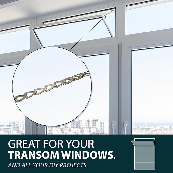 MEGA HANDLES Transom Door Chain 12-Inch, Door Chain Stopper for Transom Windows, Cabinet Door Restraint, Chain Lid Support, Durable Transom Window Hardware for Enhanced Safety - Satin Nickel