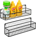 MyGift 2 Pcs Spice Rack Wall Mount, Small Seasoning Shelf Organizer, 12-Inch Over the Stove Hanging Kitchen Condiment Basket Storage Display, Black Wire