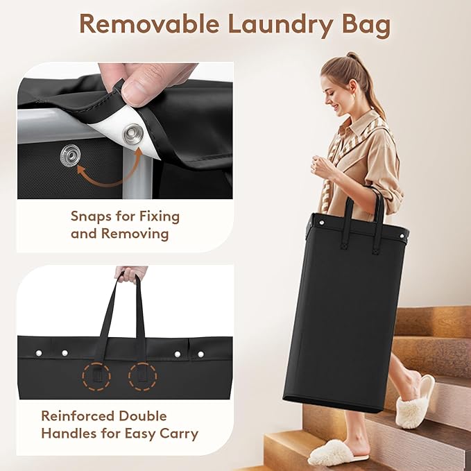 Lifewit 100L Large Laundry Basket with Wheels, Tall 1 Section Laundry Hamper Organizer, Rolling Laundry Cart with Steel Frame & Removable Bag for Luandry Room Bathroom Bedroom, Black