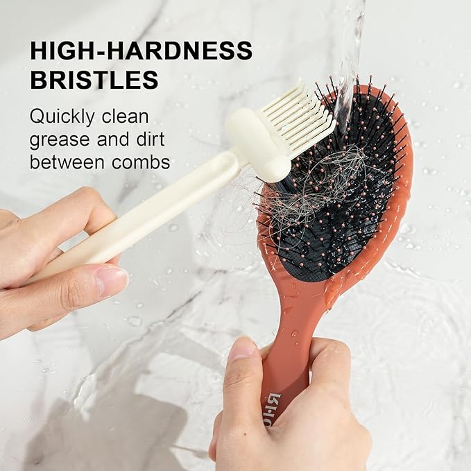 RHOS 2-in-1 Hair Brush Cleaner Tool, Comb Cleaner for Removing Hair and Dust, Ideal for Home, Salon Use (2 Pack - Beige)