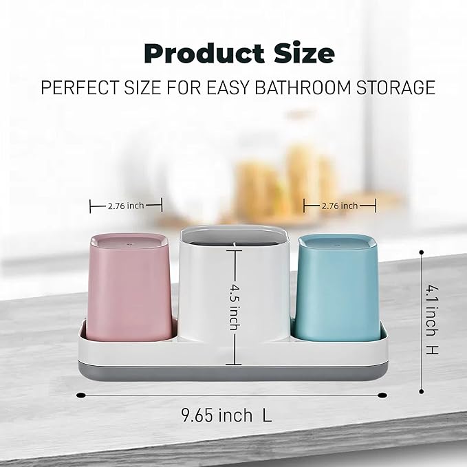 Toothbrush Holder for Bathroom, Kids Toothbrush Holder with Cups, Electric Toothbrush Holder for Bathroom Decor, Kids Bathroom Accessories Set with Toothpaste Holder, Pink & Blue