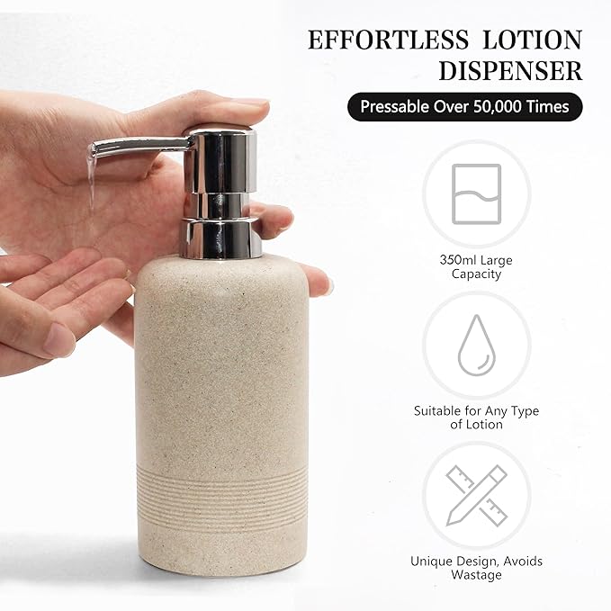 Resin Soap Dispenser Sets, 2 Pcs Heavy Lotion Dispensers,10.8oz Refillable Liquid Soap Dispensers with Rust-Proof Pump for Bathroom Countertop or Kitchen, Stone Beige