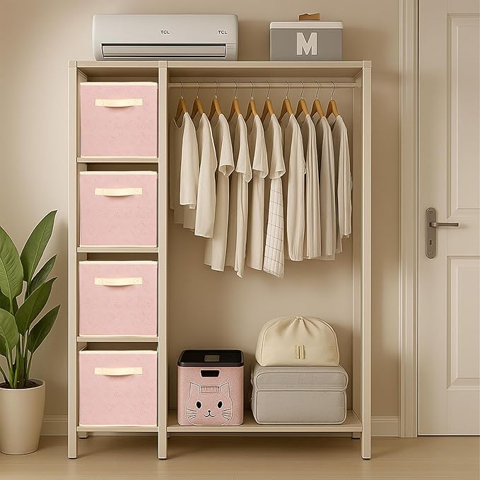 ShellKingdom Storage Bins, Foldable Fabric Storage Cubes with 3D Embossed Rose Pattern, Cloth Organizer Drawer For Closet And Toys, 10.5 X 10.5 X 11 inch, 2 Pack (Light Pink)