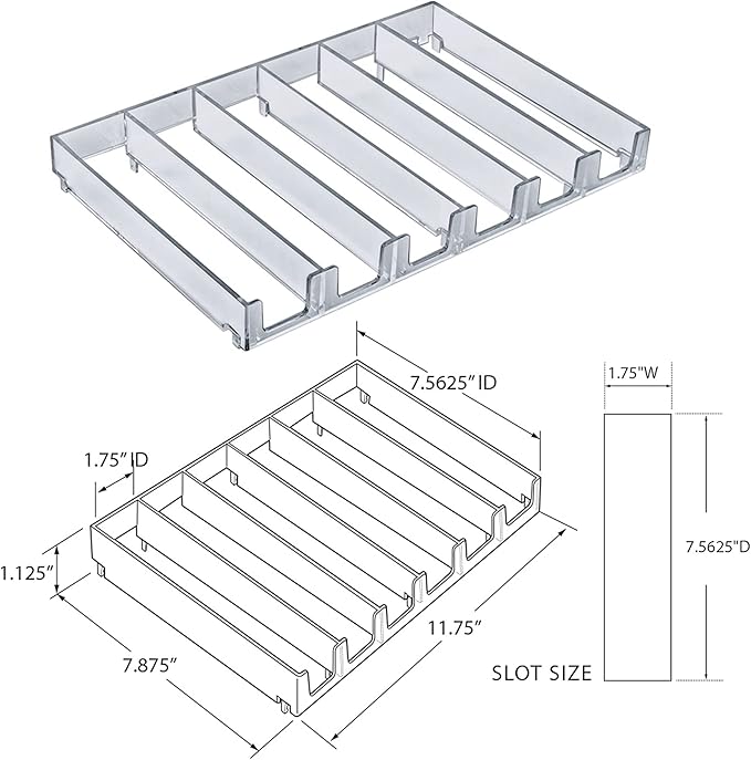 Azar Displays 225830-6COMP-BLK 6 Compartment Divider Bin Cosmetic Tray with Pushers - 6 Slots per Tray, 2-Pack, Black