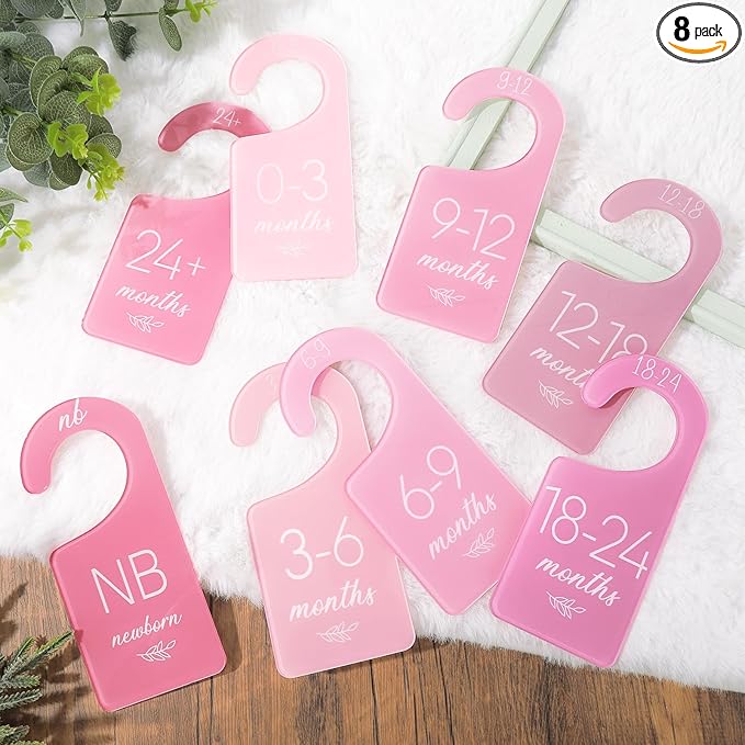 Whaline Acrylic Baby Closet Dividers Pink Hanging Infant Clothes Hanger Separators Thicken Baby Wardrobe Organizers for Home Nursery Supplies, 6.7 x 3 Inch, 8Pcs