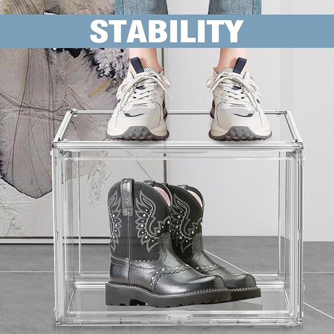 EDS FAM 1 Pack XXX-Large Clear Tall Boot Storage Box 17.7''x13''x13'' Acrylic Display Case with Magnetic Lid Handbag Organizer Clear Storage Bins for Trophy, Helmet, Tall Boots, Figure Collectibles