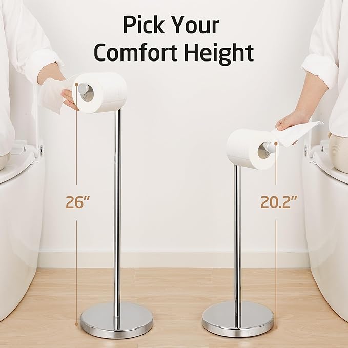 KES Toilet Paper Holder Free Standing 26" H (Taller Version), Toilet Paper Holder Stand with Weighted Base for Bathroom, Rustproof 18/8 Stainless Steel Polished Finish, BPH283S66