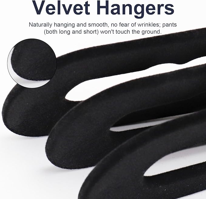 Velvet Pants Hangers - 16 Pack Black Non Slip Open Ended Hanger with 360 Swivel Hook - Closet Space Saving Hanger for Heavy Pants, Jeans, Trousers, Scarf