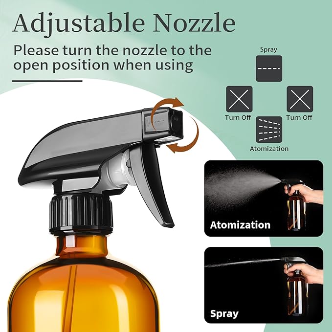 8oz Amber Glass Spray Bottles,3 Pack Glass Spray Bottles Refillable Empty Bottle with Adjustable Nozzle,Spray Bottle for Essential Oils,Cleaning Solutions,Pets,Hair Mister,Gardening