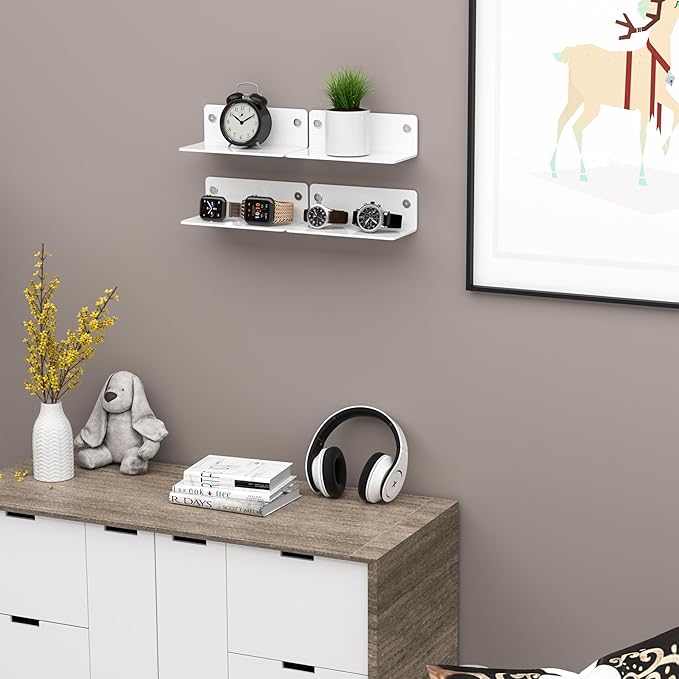 8 Inches White Small Shelves Acrylic, Wall Shelves for Living Room Décor, Bedroom, Bathroom, Kitchen, Dining Room, Brand Store, 2 Pack