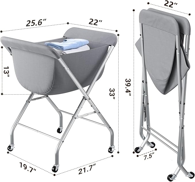 ELYKEN Laundry Cart with Wheels, 33”H Easy Rolling Laundry Hamper with Removable Liner Bag, Sturdy Metal Frame Clothes Basket with 4 Casters and 2 Brakes