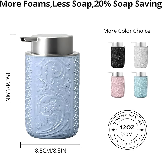 12OZ/350ML Ceramic Foaming Soap Dispenser Empty Hand Soap Dispenser Refillable Lotion Containers with Pump