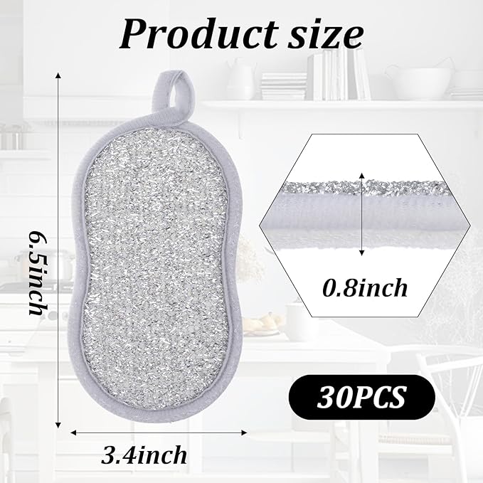 30 Pack Multi Purpose Scrub Sponges Non Scratch Microfiber Sponge Cleaning Dish Scrubber Reusable Dish Sponges for Washing Dishes Along with Heavy Duty Scouring Power