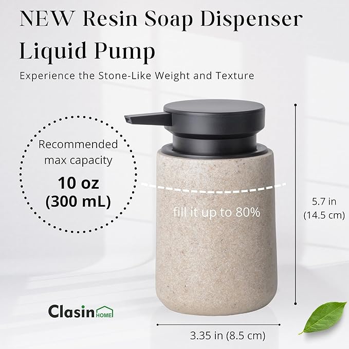 Liquid Soap Dispenser with Easy-to-Press Pump, 10 oz Refillable Hand Soap Dispenser with Extended Spout for Bathroom Kitchen Dish Lotion, Modern Stone Texture (Beige)