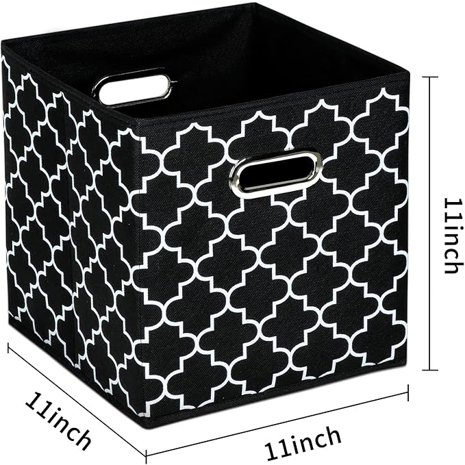 STOREONE Fabric Storage Bins Cubes Baskets Containers-(11X11X11) with Dual Metal Handles for Shelf Closet, Bedroom Drawers Organizers, Foldable Set of 3 (Black Light)