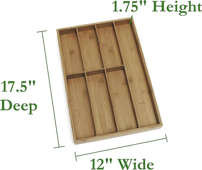 Lipper International 8877 Bamboo Wood Flatware Organizer with 7 Compartments, 12" x 17-1/2" x 1-3/4"