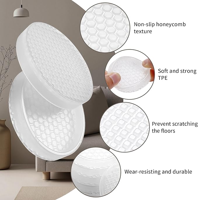 Ezprotekt Non Slip Furniture Pads, 12 Pcs 2.5" Anti Skid Rubber Caster Cups, Round Furniture Coasters for Hardwoods Floors, Anti-Slip Grippers, Furniture Stoppers to Prevent Sliding (Clear)