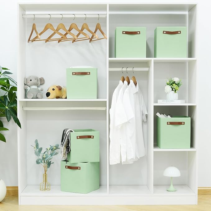 6-Pack Storage Cubes with Handles & Label Holders Basket, Closet Cube Home Organizer Bins(Green, 10.5*10.5*11 inch)