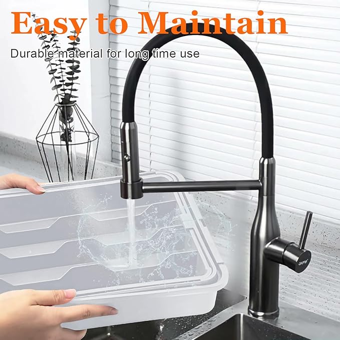 Expandable Silverware Drawer Organizer - 7 Compartments BPA-Free Kitchen Utensil Tray, Adjustable 12.6”×9.5" to 19"×15.2", Cutlery Drawer Organizer, Gray