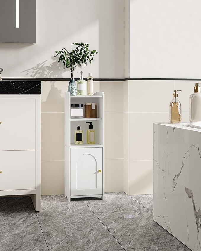 Bathroom Storage Cabinet, Corner Floor Cabinet with Doors and Adjustable Shelf, Narrow Toilet Paper Cabinets, Bathroom Organizer for Small Spaces, White BC29713X