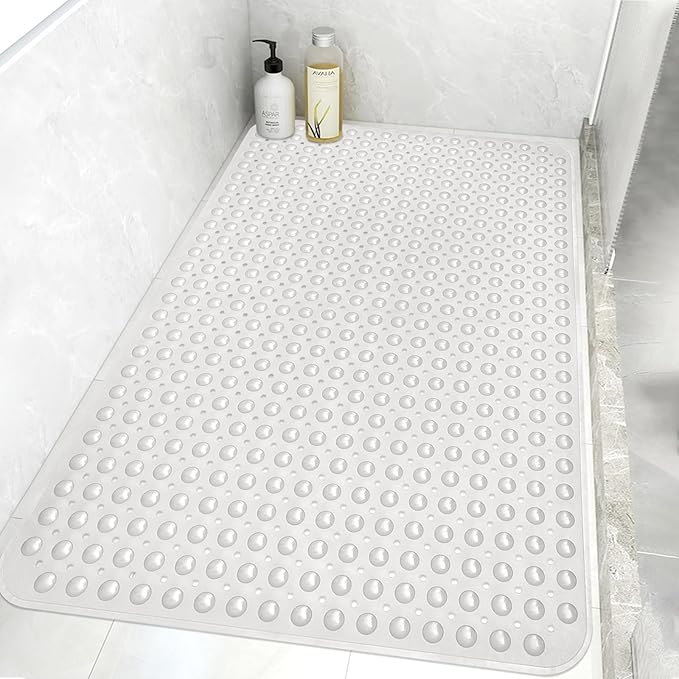 Mofonky Shower Mat Non Slip: 47.2 x 31.5 Inch Extra Large TPE Shower Mats for Inside Shower - Anti Slip Shower Stall Matt with Drain Hole and Suction Cups for Elderly