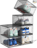 ARSTPEOE Upgrade Harder Solid Plastic Shoe Organizer, Shoe Storage with Magnetic Front Door, Shoe Rack 6 Pack Shoe Boxes Clear, Sneaker Storage, Shoe Organizer for Closet, Shoe Display Case, Black