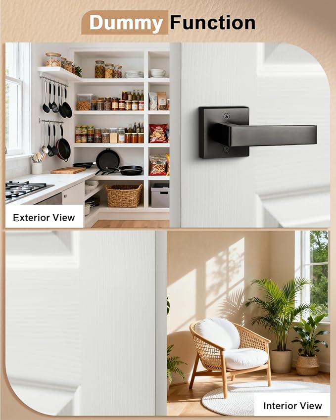 Probrico 2 Pack Half Dummy Non-Turning Grey Door Handles, Gunmetal Black Single Square Lever for Interior Doors