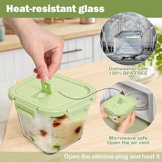 Glass Soup Containers with Lids 32 oz, 4 Cup Glass Storage Containers, Tall Borosilicate Glass Food Storage Containers for Lunch, Ice Cream, Travel and Deli, Soup Freezer Safe Containers with Lids