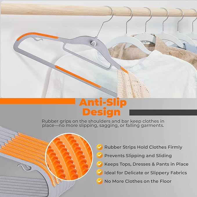 Plastic Hangers 20 Pack, Cascading Slim Space Saving Clothing Hangers with 360° Rotating Hook, Non Slip Clothes Hangers for Sweater Shirt, Heavy Duty Coat Hanger with Inner Hook for Closet, Grey