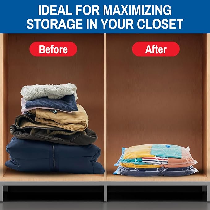Spacesaver 8 Pack Medium Vacuum Storage Bags for Comforters, Blankets & Clothes – Vacuum Sealed Compression Bags with Hand Pump – Space Saver Storage Bags for Bedding, Moving, Travel & Organization