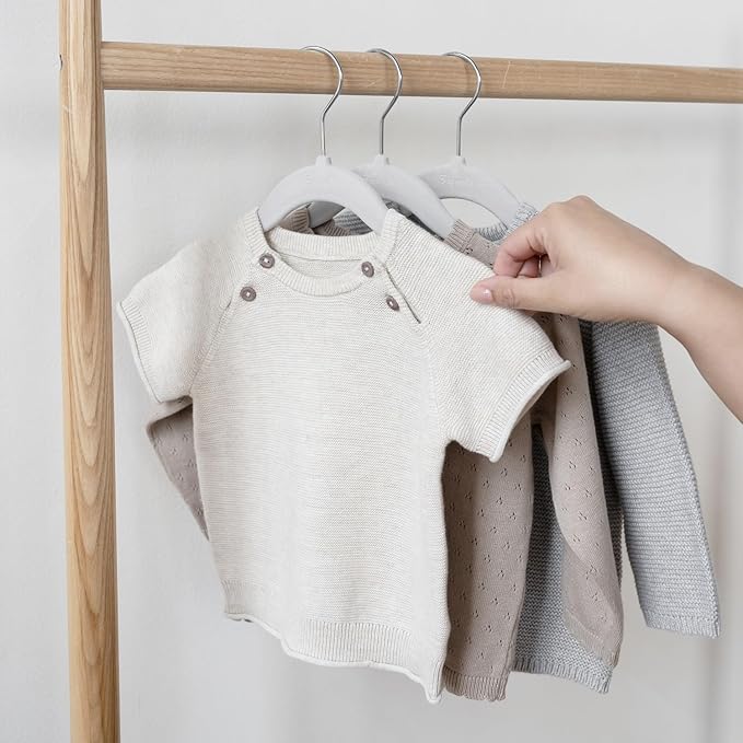 3 Sprouts Velvet Baby Hangers - Non-Slip Hanger for Infant, Toddler, Baby Clothes - Closet Kids Hangers with Slim Design, Nordic Colors, Pack of 30 - Gray