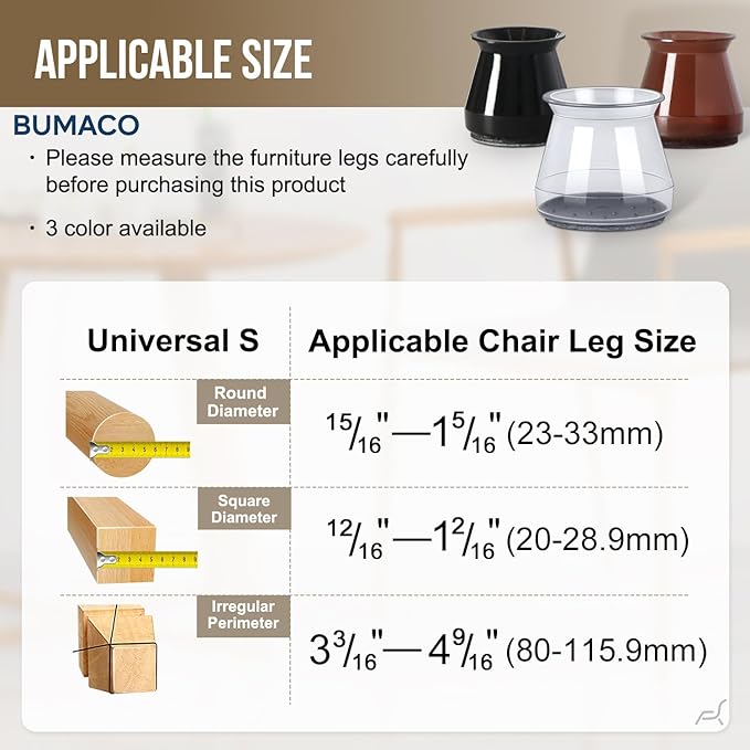 BUMACO 40Pcs Chair Leg Floor Protectors Chair Leg Protectors for Hardwood Floors Silicone Pads Covers to Protect Floors Clear Universal S (15/16" to 1-5/16")