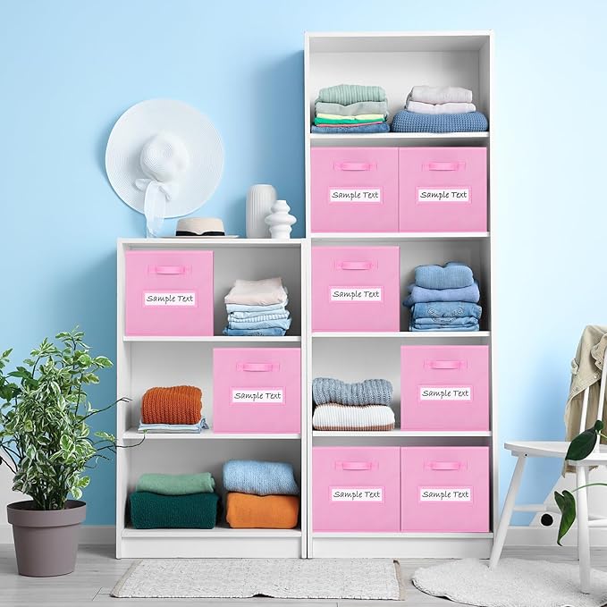 artsdi 11x11 storage cube bins (Set of 10) Foldable Fabric storage cubes with 10 Labels Window Cards & a Pen,11 inch cube storage bin,Closet Organizers for Shelves,Cubby Organizer Boxes,Light Pink