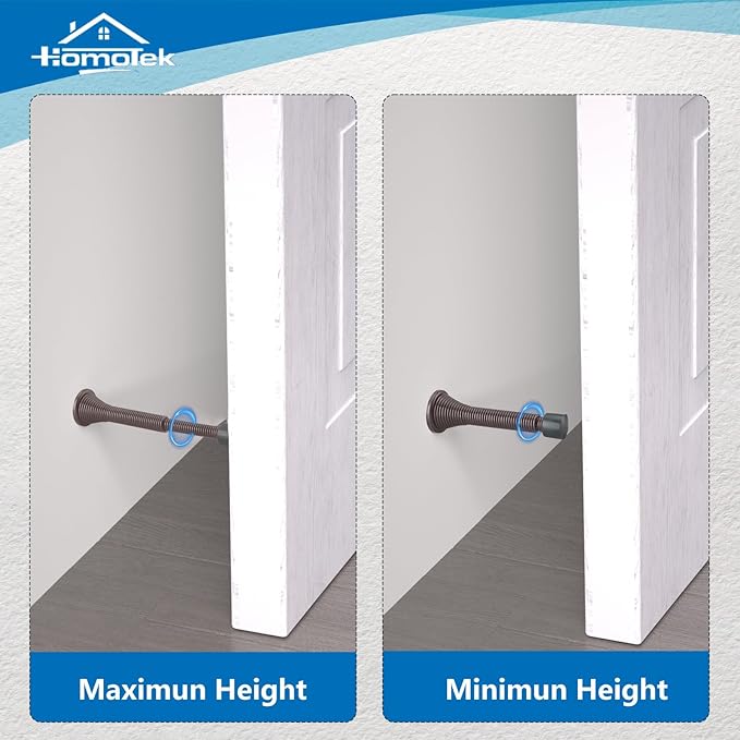 HOMOTEK 2 Pack Telescoping Spring Door Stoppers, Extended from 3-1/8 to 4-1/4 inches Wall Mount Extra Long Door Stops- Flexible Spring Doorstops Wall Protector (Oil Rubbed Bronze)