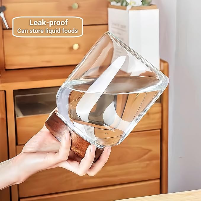 50 Fl oz/1500 ml Clear Glass Jar with Airtight Wooden Screw Lid, Glass Pantry Canister for 500g Coffee Beans, Kitchen Food Storage Containers for Rice,Flour,Pasta,Sugar,Honey,Tea, Spice,Cereal