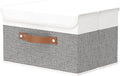 OUTBROS Large Foldable Storage Bins, Linen Fabric Box with Lid, Organiser for Shelves, Cubes For Towels, Clothes, 13 x 9.1 x 7.9 inch (White/Grey, 1-Pack)