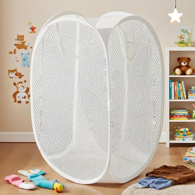 Mesh Laundry Hamper, Foldable Pop-Up Design, white (white, small)