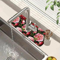 Blooming Peony Kitchen Sink Splash Guard Faucet Mat Pink Peony Flowers Super Absorbent Fast Drying Mat Sink Splash Guard Behind Faucet for Kitchen Bathroom, 15.5"x5.5"