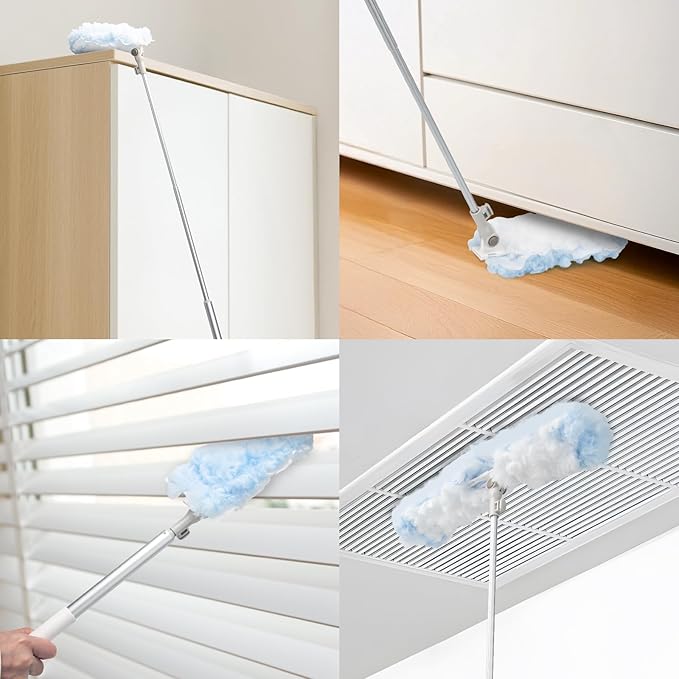 KeFanta Duster Refill Kit with 6 ft Super Extendable Handle Compatible with Swiffer, 360° Disposable Microfiber Dusting Pads for Home Cleaning, Ceiling, Fan, Window, Hard-to-Reach Areas, 20Pcs