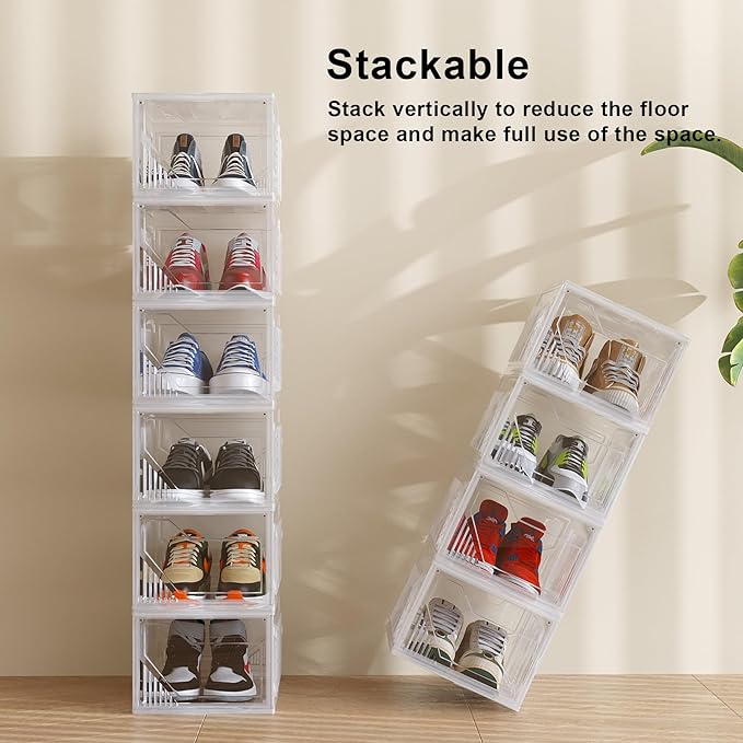 AWTATOS Shoe Boxes, 10 Pack Shoe Storage Organizers, Plastic Stackable Shoe Rack, Sneaker Containers, Toy Storage Bins for Entryway, Closet, Under Bed, Clear