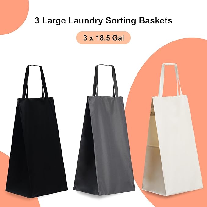 Heybly Laundry Basket, 3 x 18.5 Gal Laundry Separator Hamper with Heavy Duty Rolling Wheels, Laundry Divider Sorter with Removable Bags for Dirty Clothes Storage, 40.2 x 15.4 x 33.1 Inches HLH022P03
