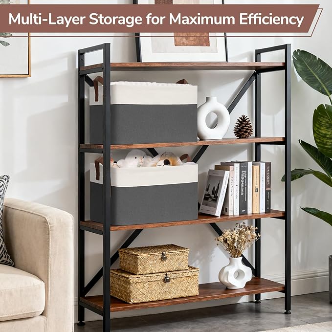CHICVITA 4 Pack Large Storage Baskets for Shelves, Collapsible Closet Organizer Bins with Handles, Decorative Shelf Baskets for Bedroom Living Room, 16.8" x 11" x 9.8", Gray & White