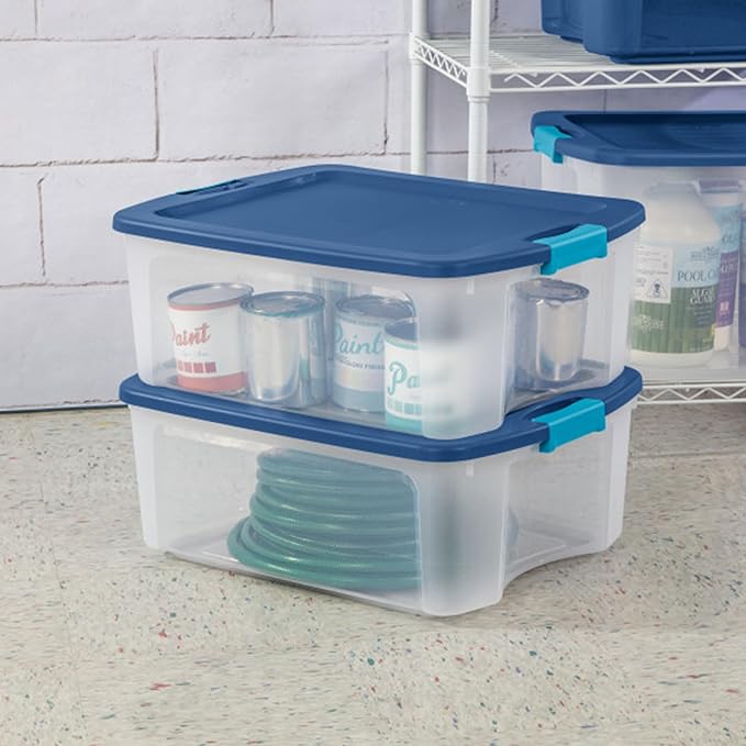 Sterilite 24-Pack Latch and Carry, Clear Plastic Storage Bins with Latching Lids and Full-Grip Handles, 12 Gallon