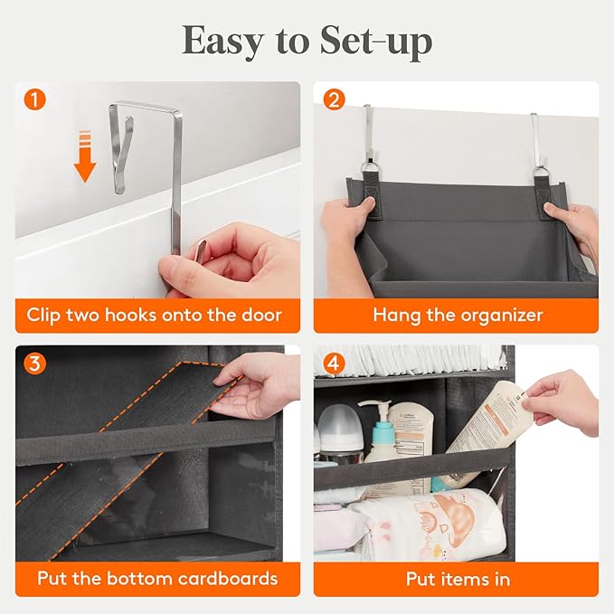 Lifewit 1 Pack Over the Door Organizer, Clear Window Hanging Storage with 4 Mesh Side Pockets, Anti Tilt 40 lbs Load Behind Door for Pantry, Nursery, Bathroom, Bedroom, Dorm, 12 Section, Gray