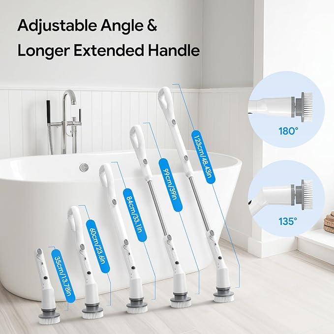 Sorpci Electric Spin Scrubber, 2025 New Cordless Cleaning Brush, Shower Cleaning Brush with 7 Replaceable Brush Heads, Power Scrubber 3 Adjustable Speeds, Detachable Long Handle & IPX7 Waterproof