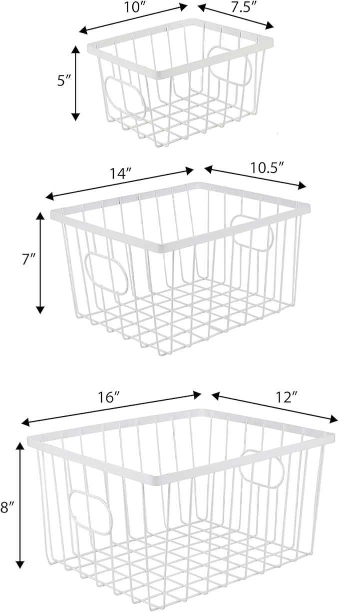 happimess BSK3001B-6SET Camden Vintage Industrial Wire Metal Nesting Storage Baskets, for Shelves, Cabinets, Pantry, Countertop, Mesh Open Bin Basket for Organizing Supplies, White (Set of 6)