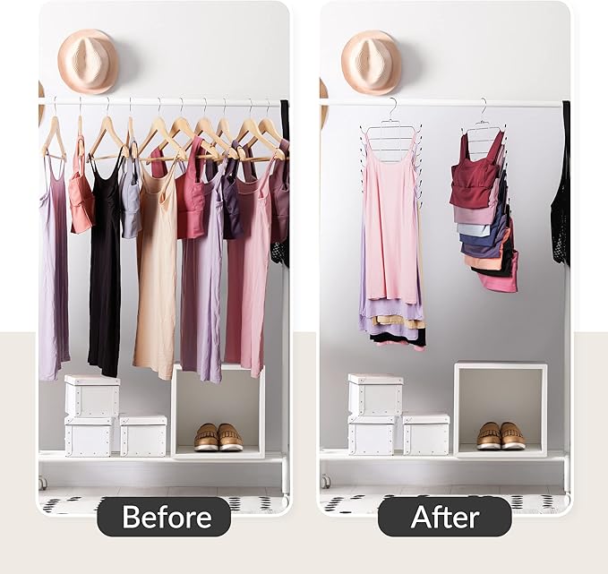 ZEDODIER 4 Pack Tank Top Hanger Space Saving, Bra Hangers for Closet Organizer, Hanging Bra Organizer Tank Tops Holder with 32 Hooks, Metal Closet Organizers and Storage Small Space Solutions, Silver