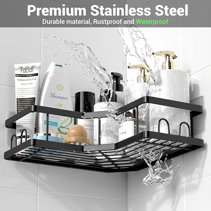 Corner Shower Caddy Bathroom Organizer: Stainless Steel Adhesive Shower Rack - 3Pack No Drilling Shower Shelf - Rustproof Bathtub Organizer