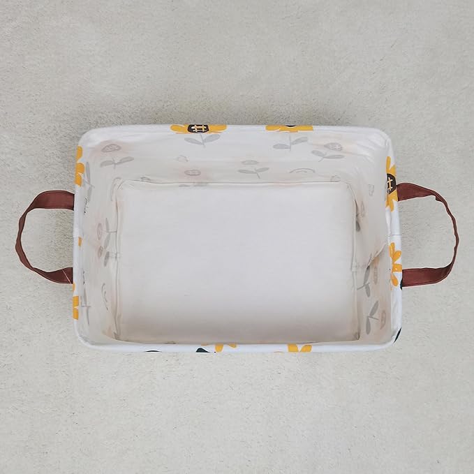 FANKANG Storage Bins, Nursery Hamper Canvas Laundry Basket Foldable with Waterproof PE Coating Large Storage Baskets for Kids Boys and Girls, Office, Bedroom, Clothes,Toys(Rec-Sunflower）